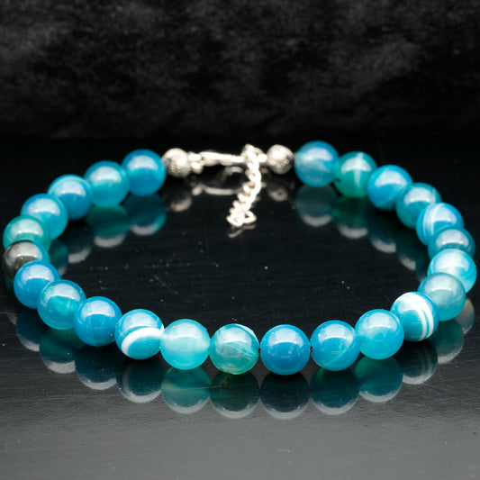 Natural Blue Agate Beaded Clasp Anklet