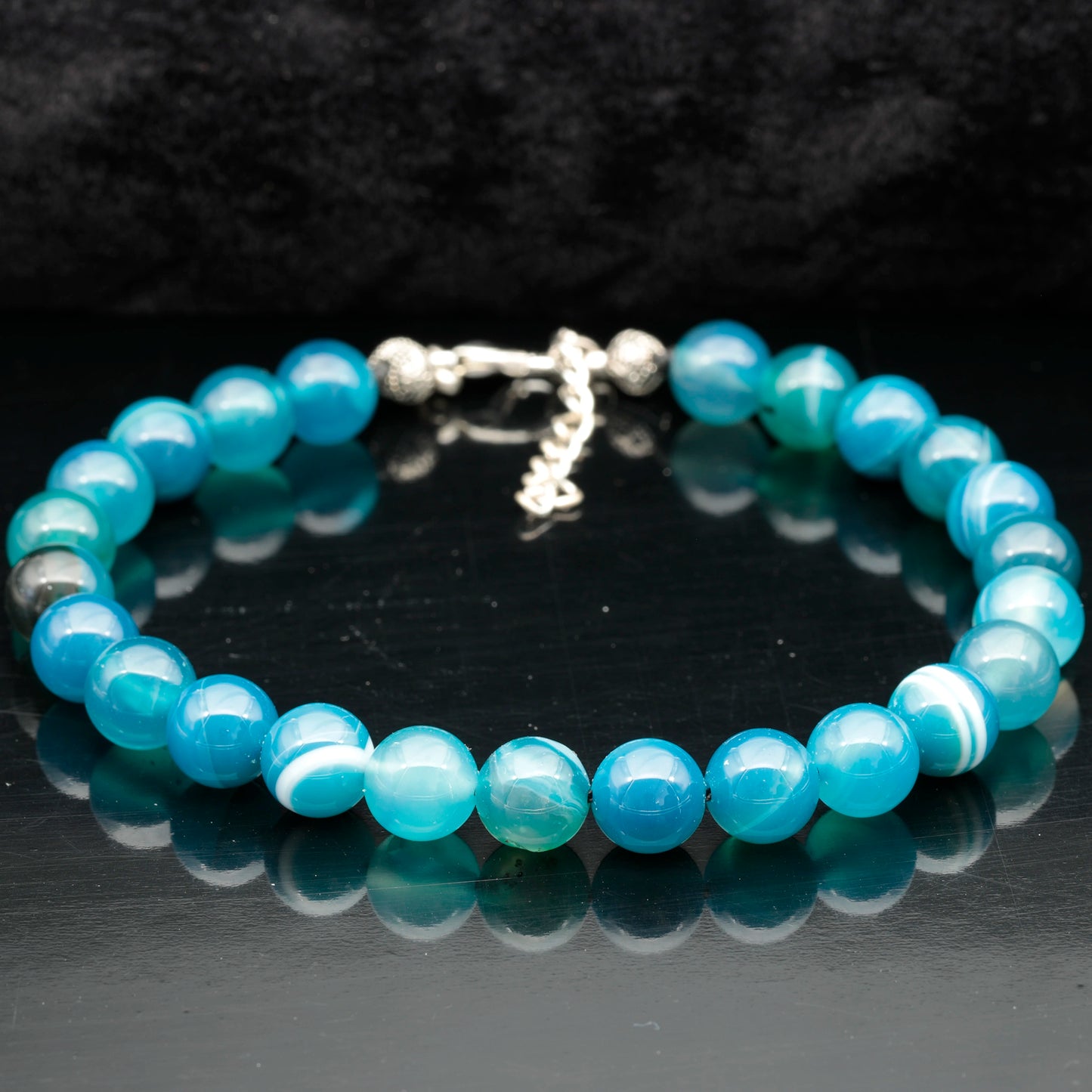 Natural Blue Agate Beaded Clasp Bracelet