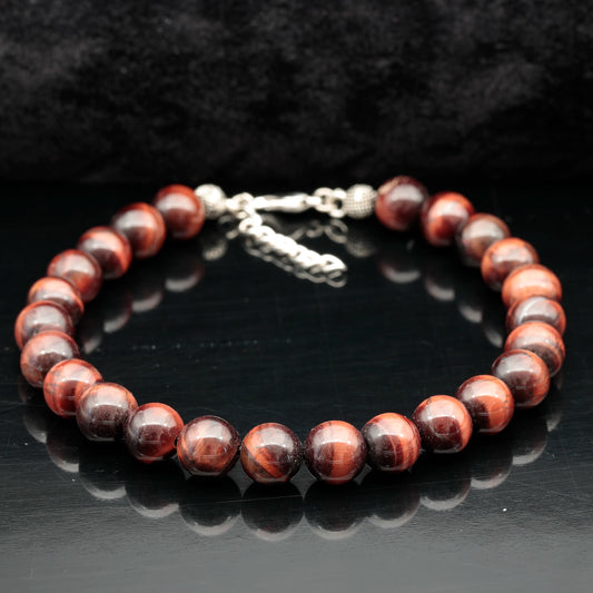 Natural Red Tiger Eye Beaded Clasp Anklet