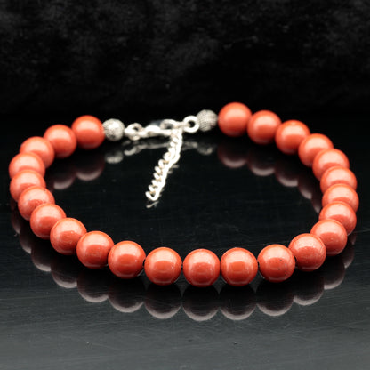 Natural Red Jasper Beaded Clasp Anklet