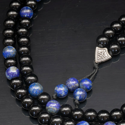 Natural Lapis Lazuli & Black Onyx Beaded 108 Mala & Rosary Necklace - ElisaJewelryArt