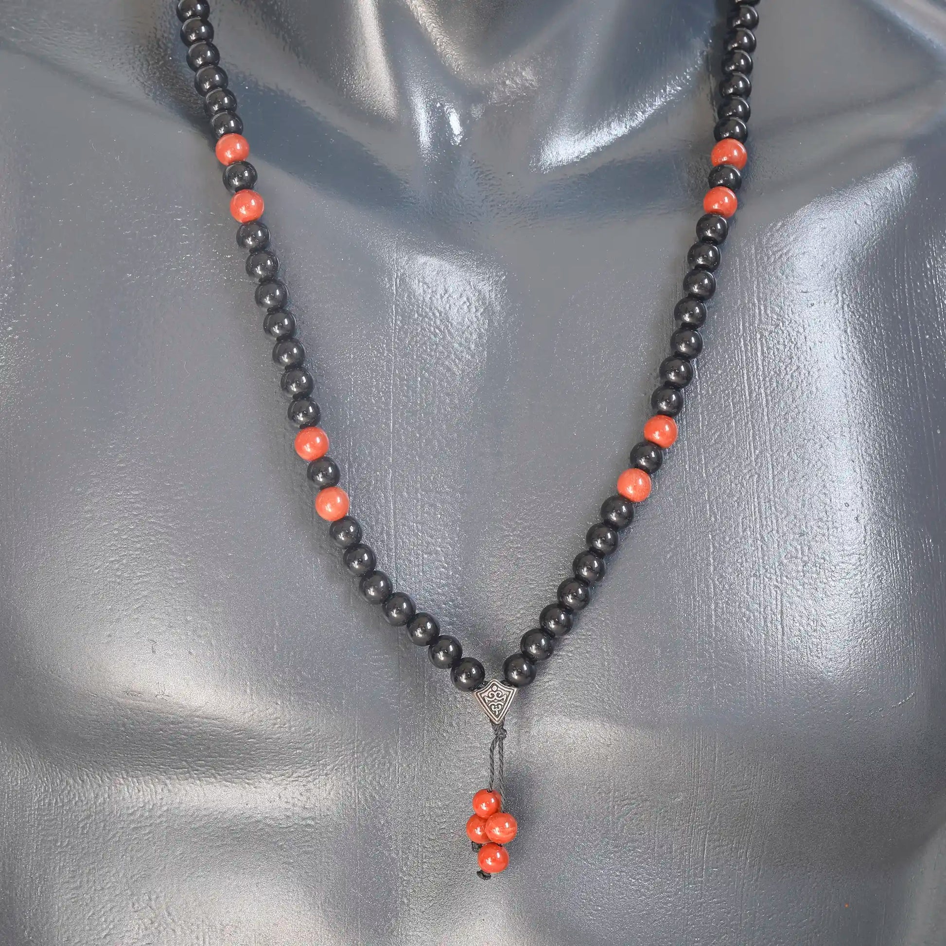 Natural Red Jasper & Black Onyx Beaded 108 Mala & Rosary Necklace - ElisaJewelryArt