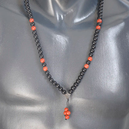 Natural Red Jasper & Black Onyx Beaded 108 Mala & Rosary Necklace - ElisaJewelryArt