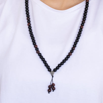 Natural Red Tiger Eye & Black Onyx Beaded 108 Mala & Rosary Necklace - ElisaJewelryArt