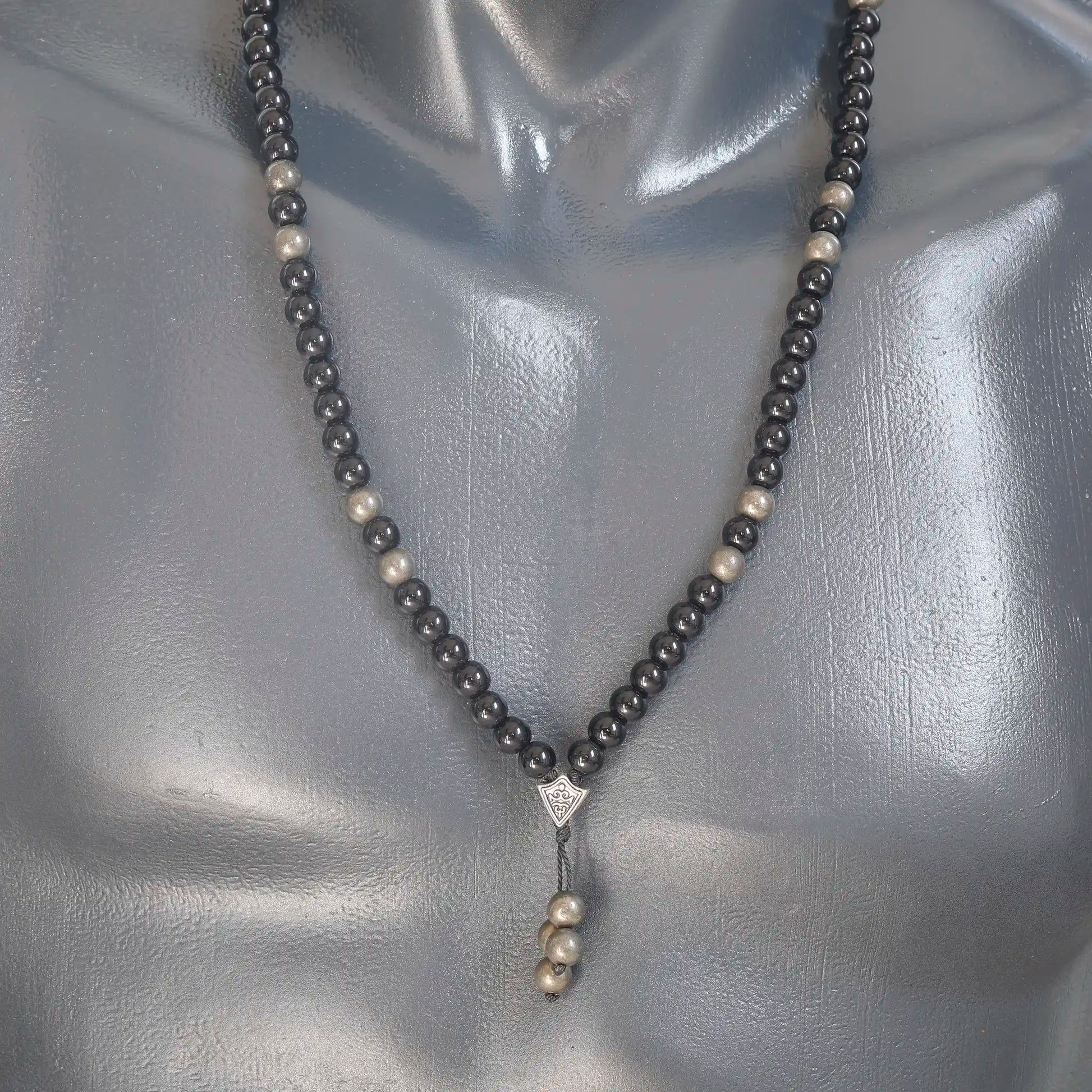 Natural Pyrite & Black Onyx Beaded 108 Mala & Rosary Necklace - ElisaJewelryArt