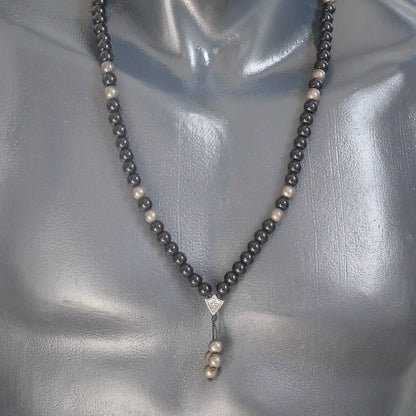 Natural Pyrite & Black Onyx Beaded 108 Mala & Rosary Necklace - ElisaJewelryArt