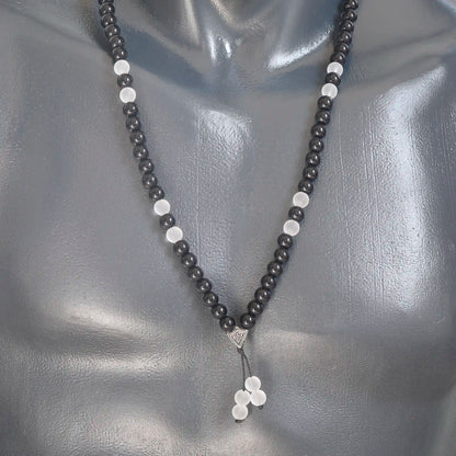 Natural Matte Quartz & Black Onyx Beaded 108 Mala & Rosary Necklace - ElisaJewelryArt