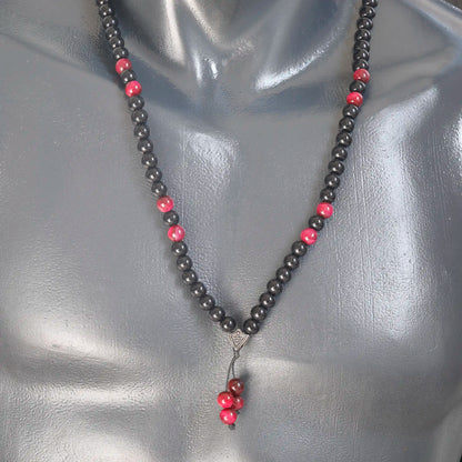 Natural Pink Tiger Eye & Black Onyx Beaded 108 Mala & Rosary Necklace - ElisaJewelryArt