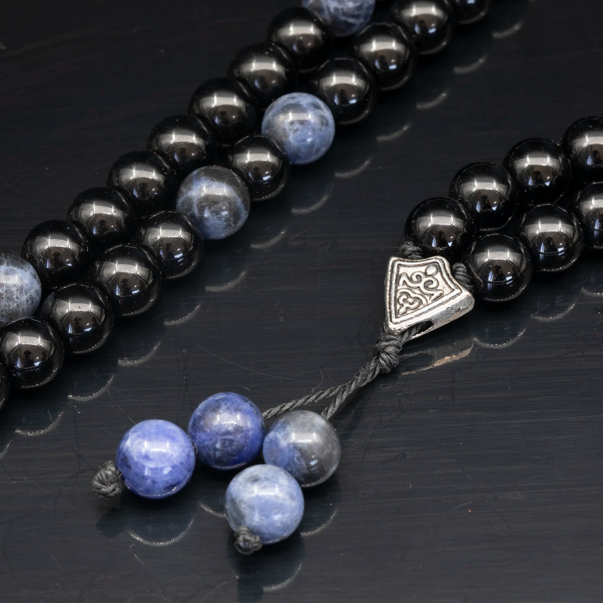 Natural Sodalite & Black Onyx Beaded 108 Mala & Rosary Necklace - ElisaJewelryArt