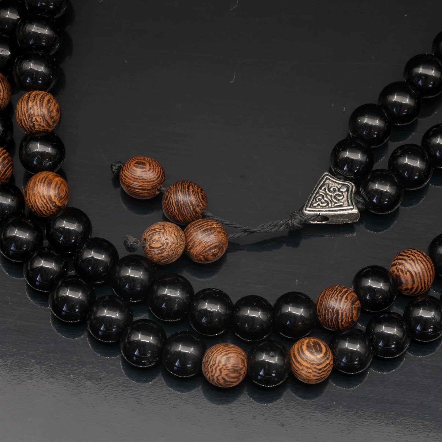 Natural Sandalwood & Black Onyx Beaded 108 Mala & Rosary Necklace