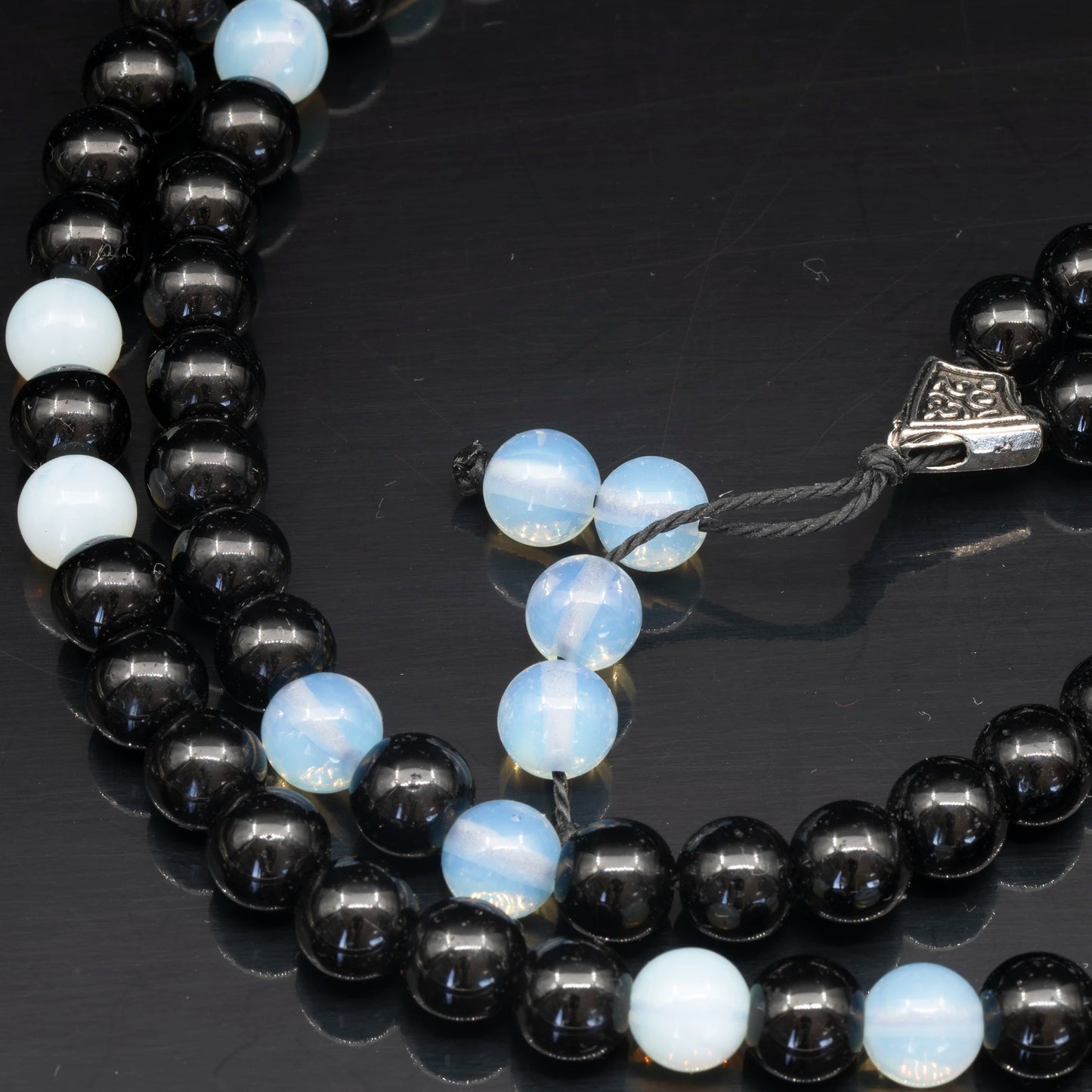 Natural Opalite & Black Onyx Beaded 108 Mala & Rosary Necklace