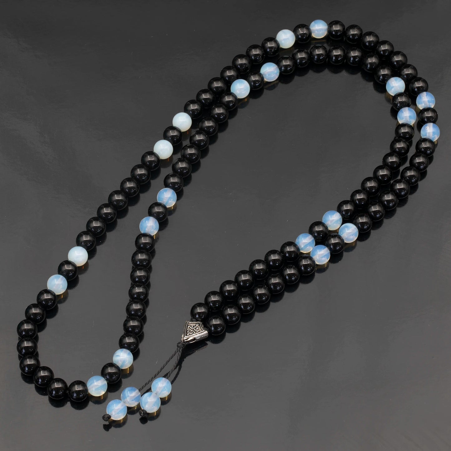 Natural Opalite & Black Onyx Beaded 108 Mala & Rosary Necklace