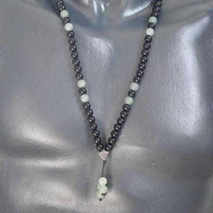 Natural Green Aventurine & Black Onyx Beaded 108 Mala & Rosary Necklace