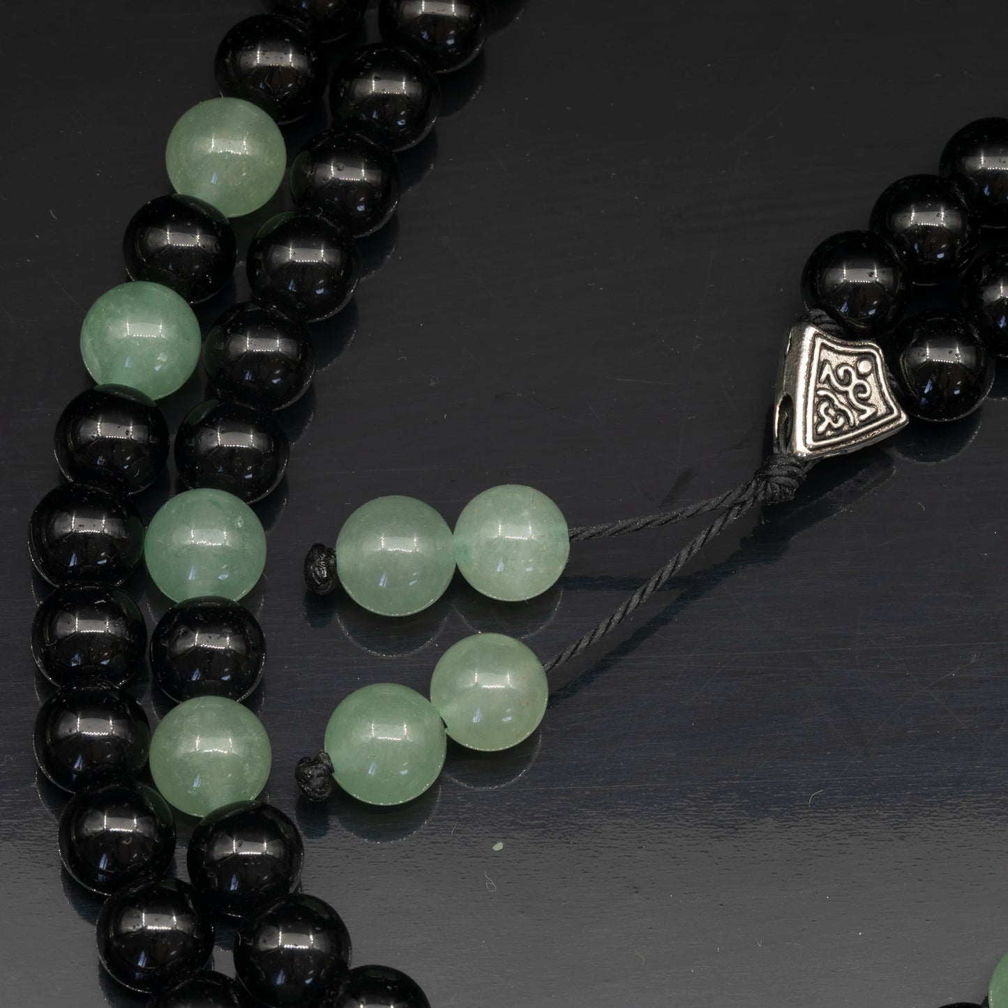 Natural Green Aventurine & Black Onyx Beaded 108 Mala & Rosary Necklace