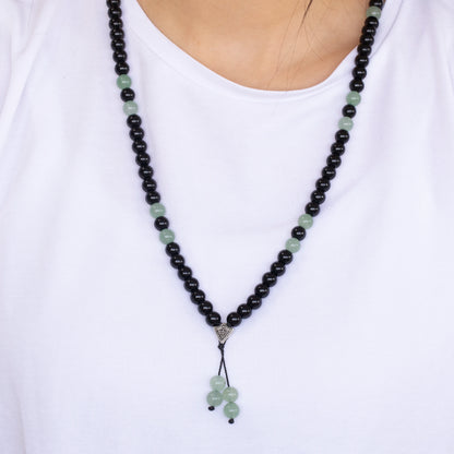 Natural Green Aventurine & Black Onyx Beaded 108 Mala & Rosary Necklace