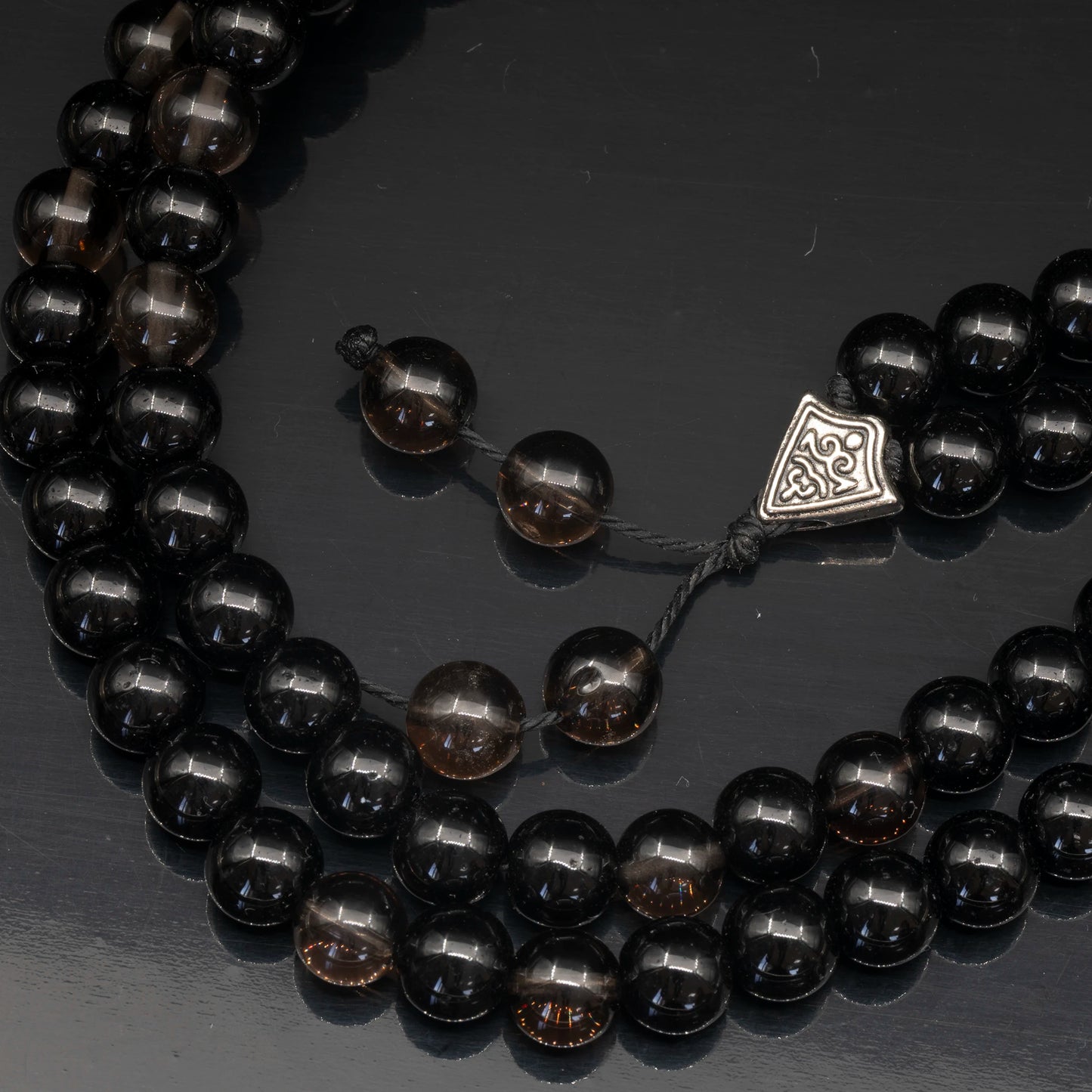 Natural Smoky Quartz & Black Onyx Beaded 108 Mala & Rosary Necklace