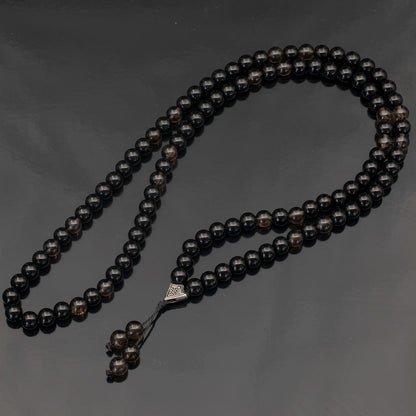 Natural Smoky Quartz & Black Onyx Beaded 108 Mala & Rosary Necklace