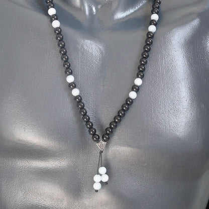 Natural Aquamarine & Black Onyx Beaded 108 Mala & Rosary Necklace