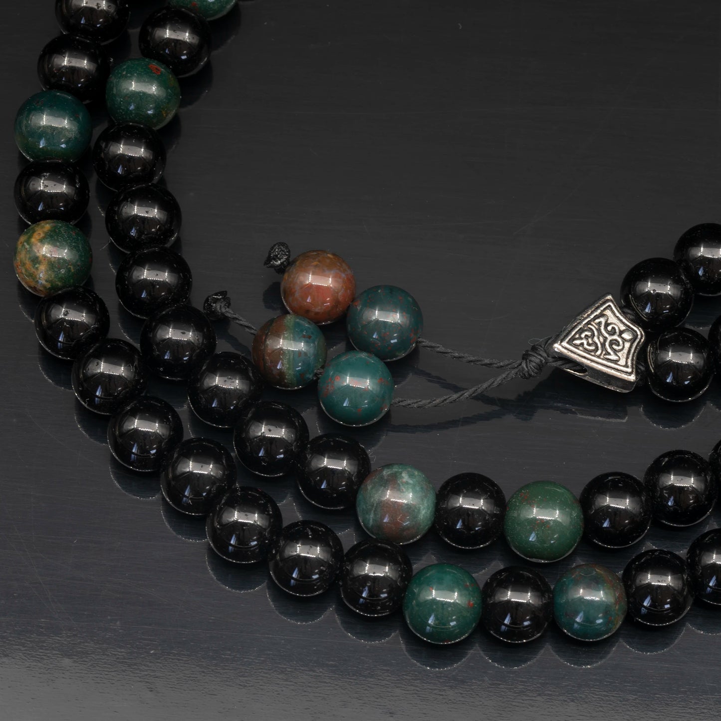 Natural Bloodstone & Black Onyx Beaded 108 Mala & Rosary Necklace