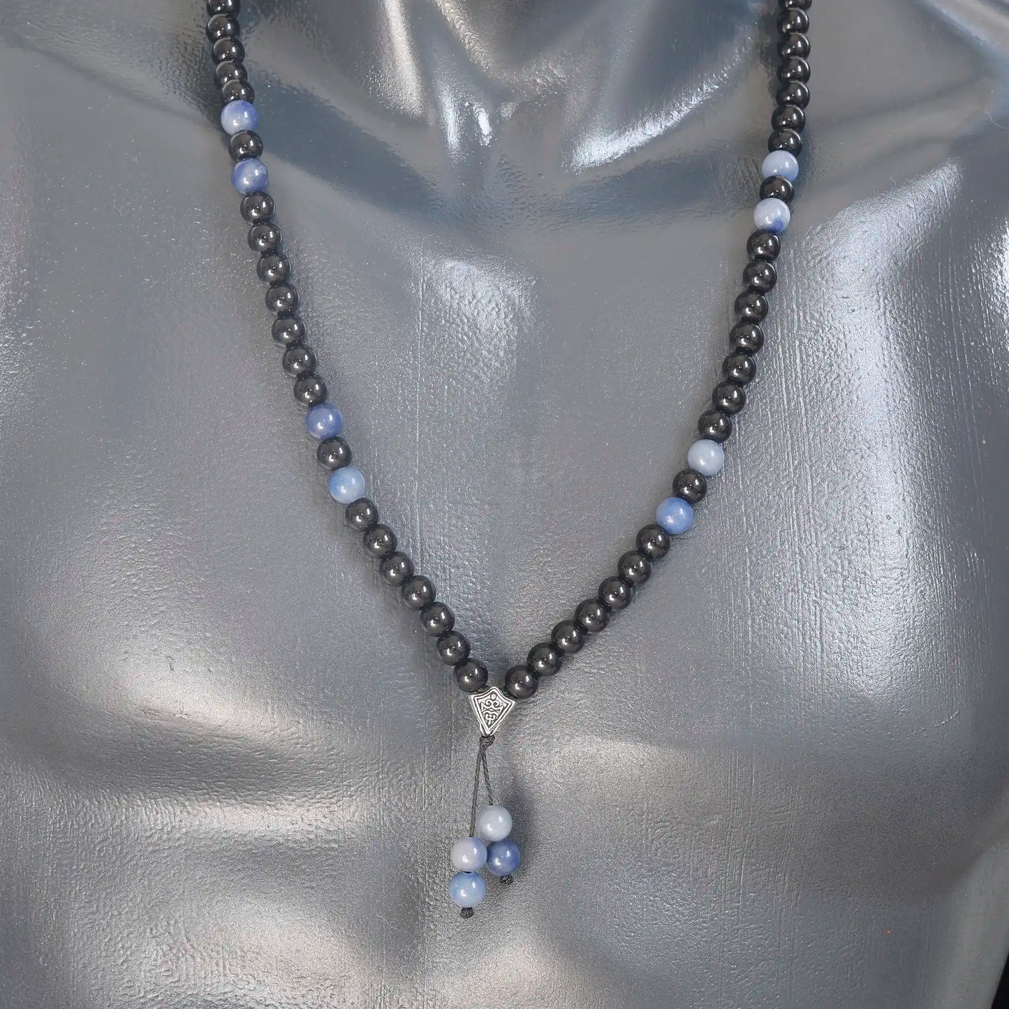 Natural Blue Aventurine & Black Onyx Beaded 108 Mala & Rosary Necklace