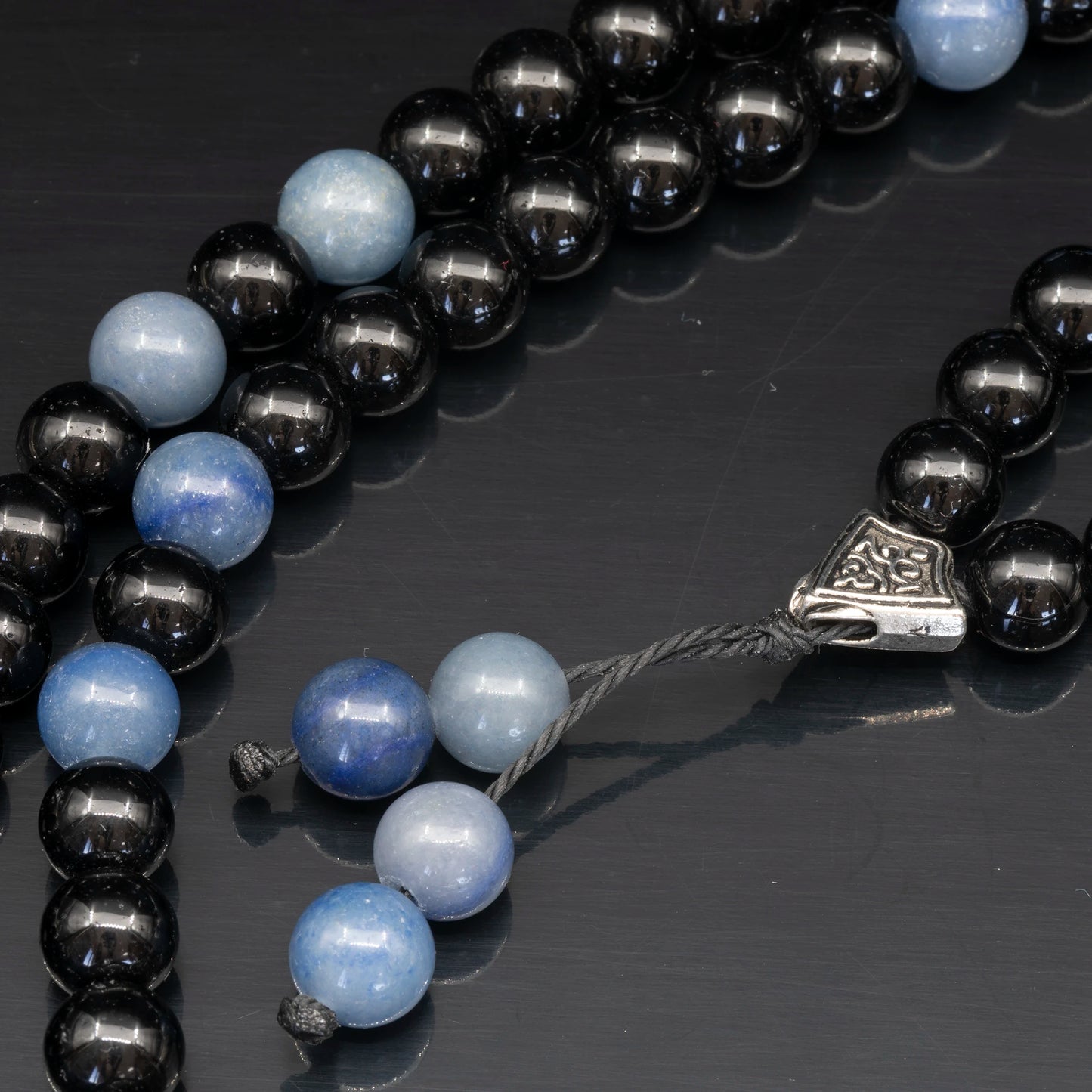 Natural Blue Aventurine & Black Onyx Beaded 108 Mala & Rosary Necklace