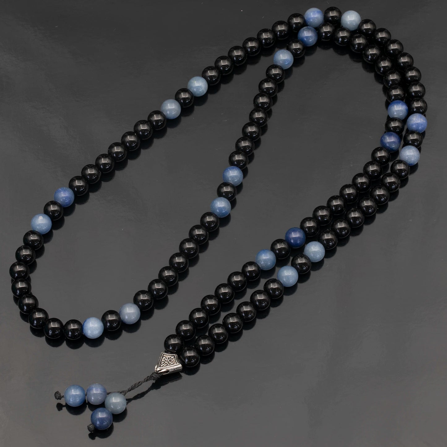 Natural Blue Aventurine & Black Onyx Beaded 108 Mala & Rosary Necklace