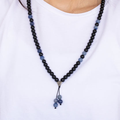 Natural Blue Aventurine & Black Onyx Beaded 108 Mala & Rosary Necklace