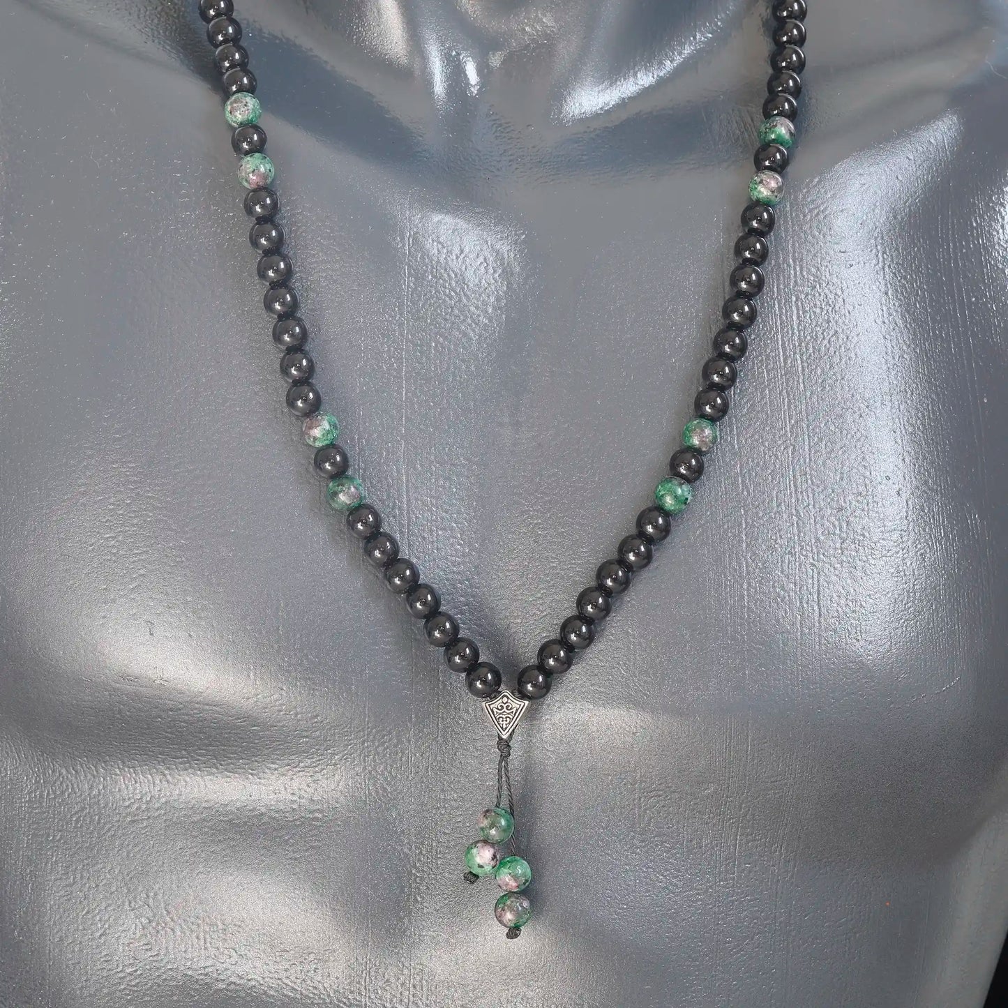 Natural Ruby Zoisite (Anyolite) & Black Onyx Beaded 108 Mala & Rosary Necklace