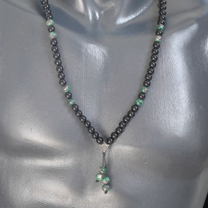 Natural Ruby Zoisite (Anyolite) & Black Onyx Beaded 108 Mala & Rosary Necklace