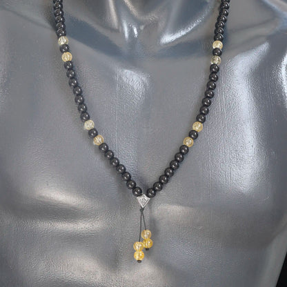 Natural Citrine & Black Onyx Beaded 108 Mala & Rosary Necklace