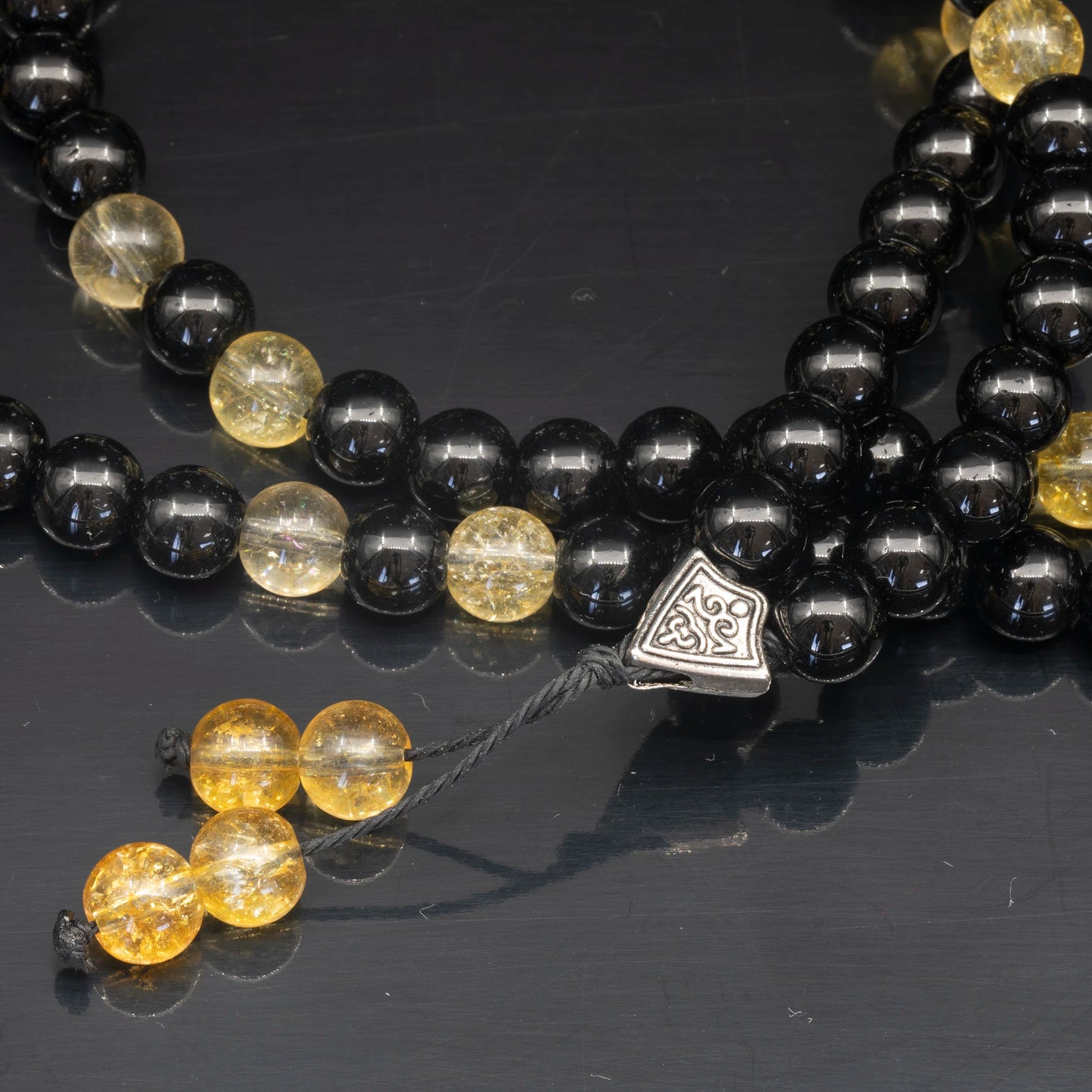 Natural Citrine & Black Onyx Beaded 108 Mala & Rosary Necklace