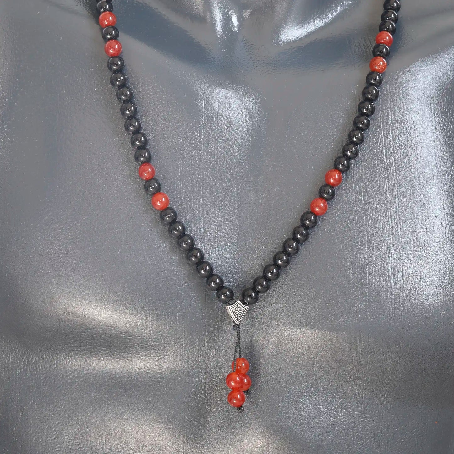 Natural Fire Agate & Black Onyx Beaded 108 Mala & Rosary Necklace