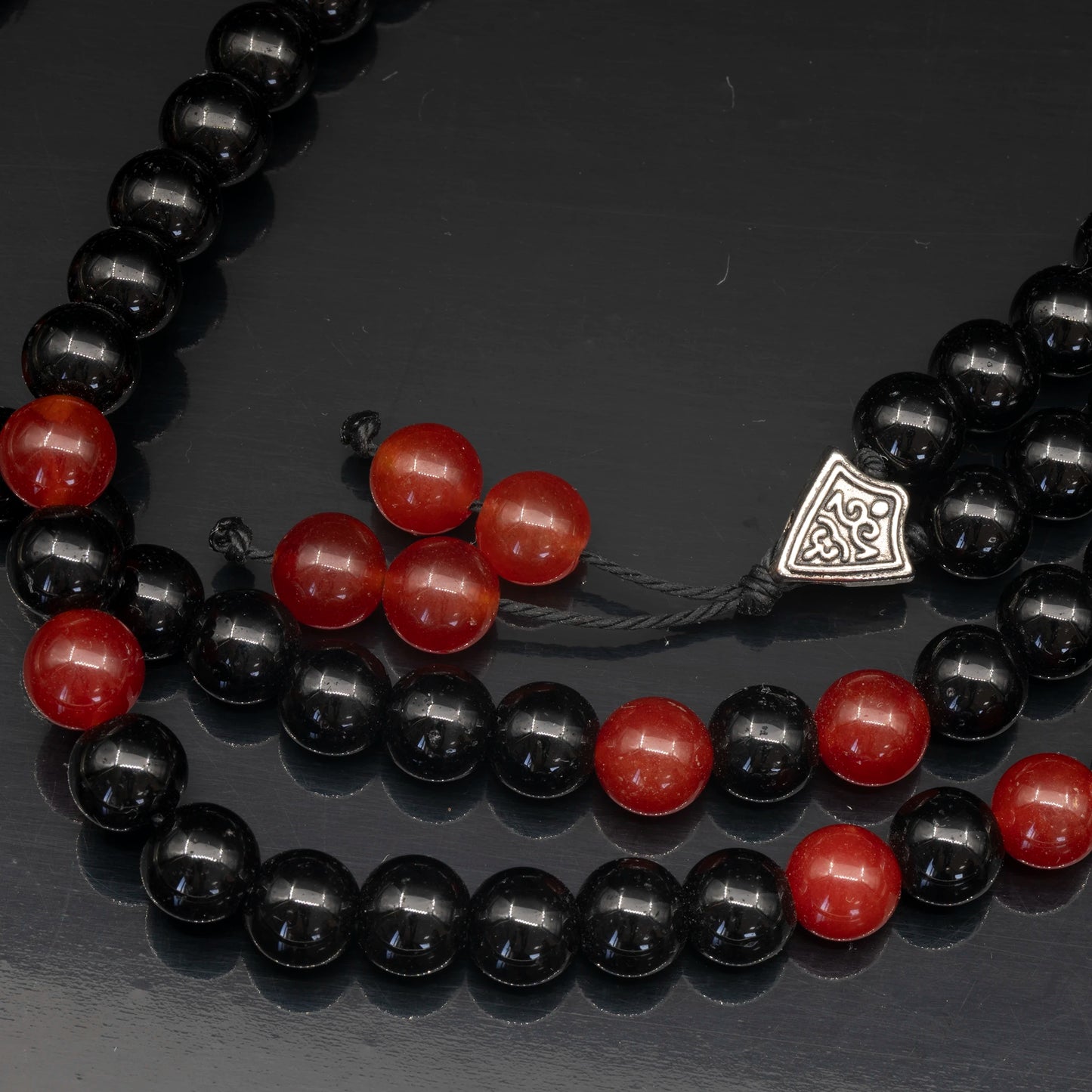 Natural Fire Agate & Black Onyx Beaded 108 Mala & Rosary Necklace