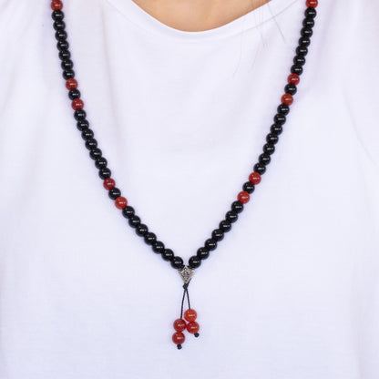 Natural Fire Agate & Black Onyx Beaded 108 Mala & Rosary Necklace