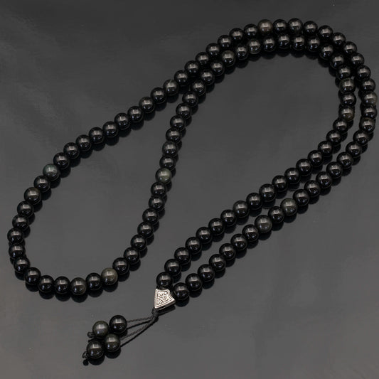 Natural Obsidian & Black Onyx Beaded 108 Mala & Rosary Necklace