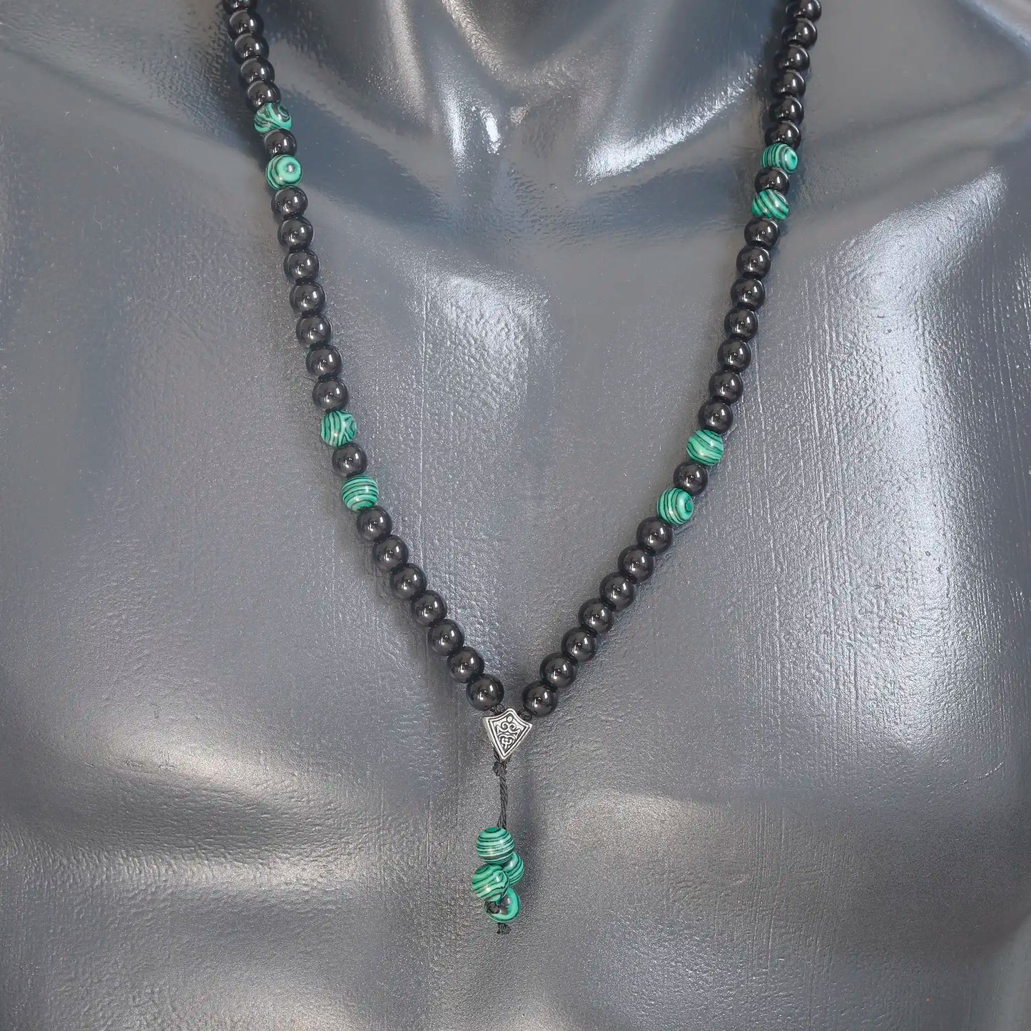 Malachite & Black Onyx Beaded 108 Mala & Rosary Necklace