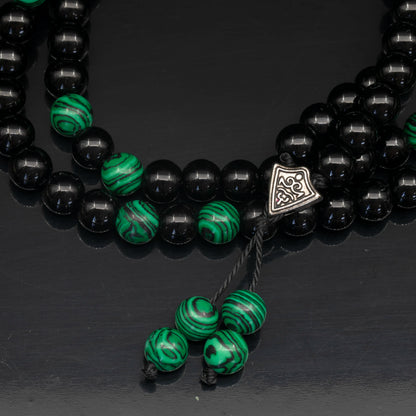 Malachite & Black Onyx Beaded 108 Mala & Rosary Necklace