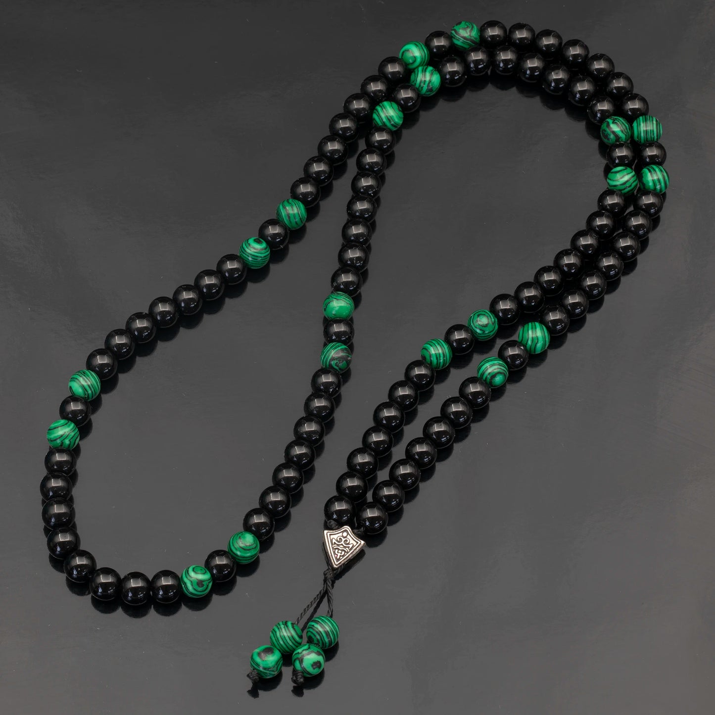 Malachite & Black Onyx Beaded 108 Mala & Rosary Necklace