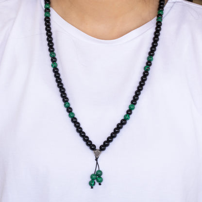 Malachite & Black Onyx Beaded 108 Mala & Rosary Necklace