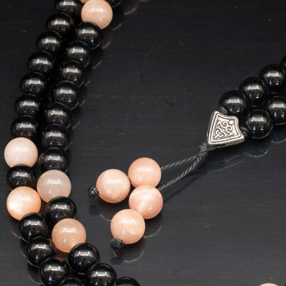 Natural Sunstone & Black Onyx Beaded 108 Mala & Rosary Necklace