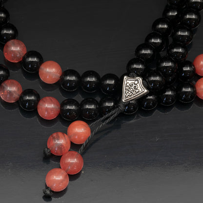 Natural Cherry Quartz & Black Onyx Beaded 108 Mala & Rosary Necklace