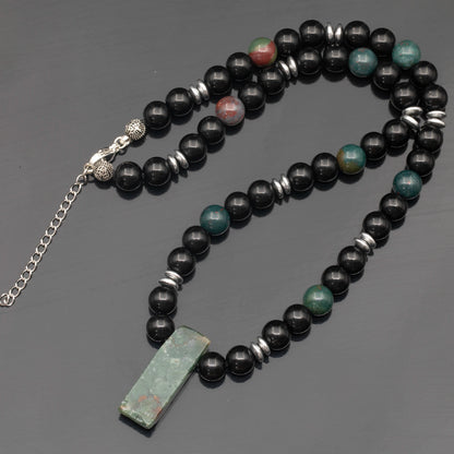 Natural Bloodstone Sliced Pendant, Natural Bloodstone & Black Onyx Beaded Necklace