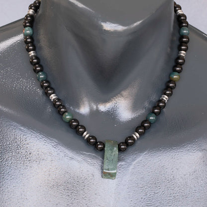 Natural Bloodstone Sliced Pendant, Natural Bloodstone & Black Onyx Beaded Necklace