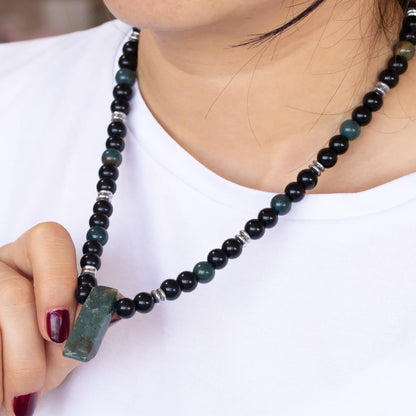 Natural Bloodstone Sliced Pendant, Natural Bloodstone & Black Onyx Beaded Necklace