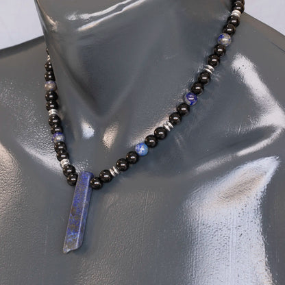 Natural Lapis Lazuli Sliced Pendant, Natural Lapis Lazuli & Black Onyx Beaded Necklace