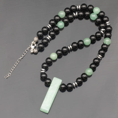 Natural Green Aventurine Sliced Pendant, Natural Green Aventurine & Black Onyx Beaded Necklace