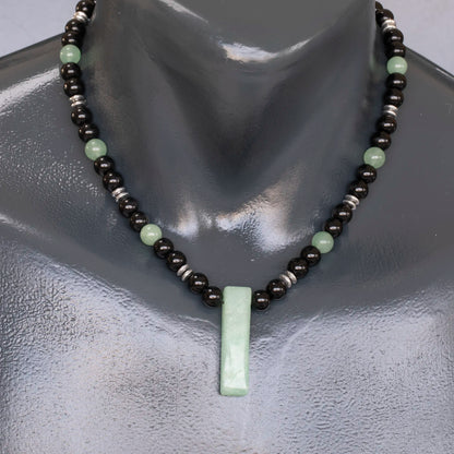 Natural Green Aventurine Sliced Pendant, Natural Green Aventurine & Black Onyx Beaded Necklace