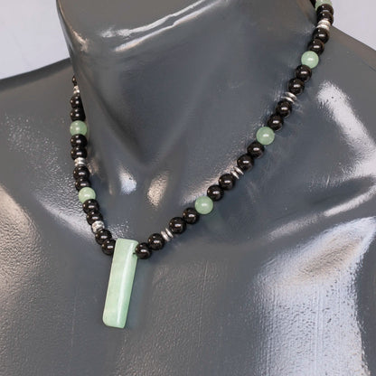 Natural Green Aventurine Sliced Pendant, Natural Green Aventurine & Black Onyx Beaded Necklace