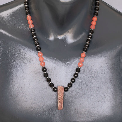 Natural Cherry Quartz Sliced Pendant, Natural Cherry Quartz& Black Onyx Beaded Necklace