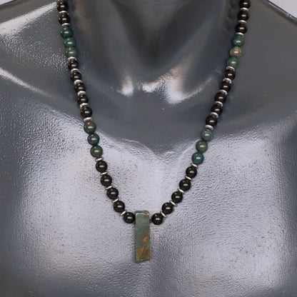 Natural Bloodstone Sliced Pendant, Natural Bloodstone & Black Onyx Beaded Necklace